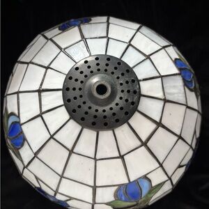 White Stained Glass Ceiling Lamp Shade with Blue Floral Accents